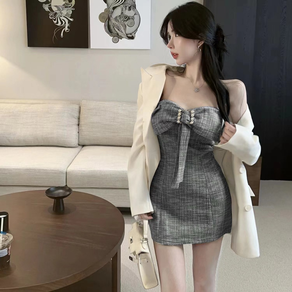 Spicegirl sexy temperament bow pearl dress