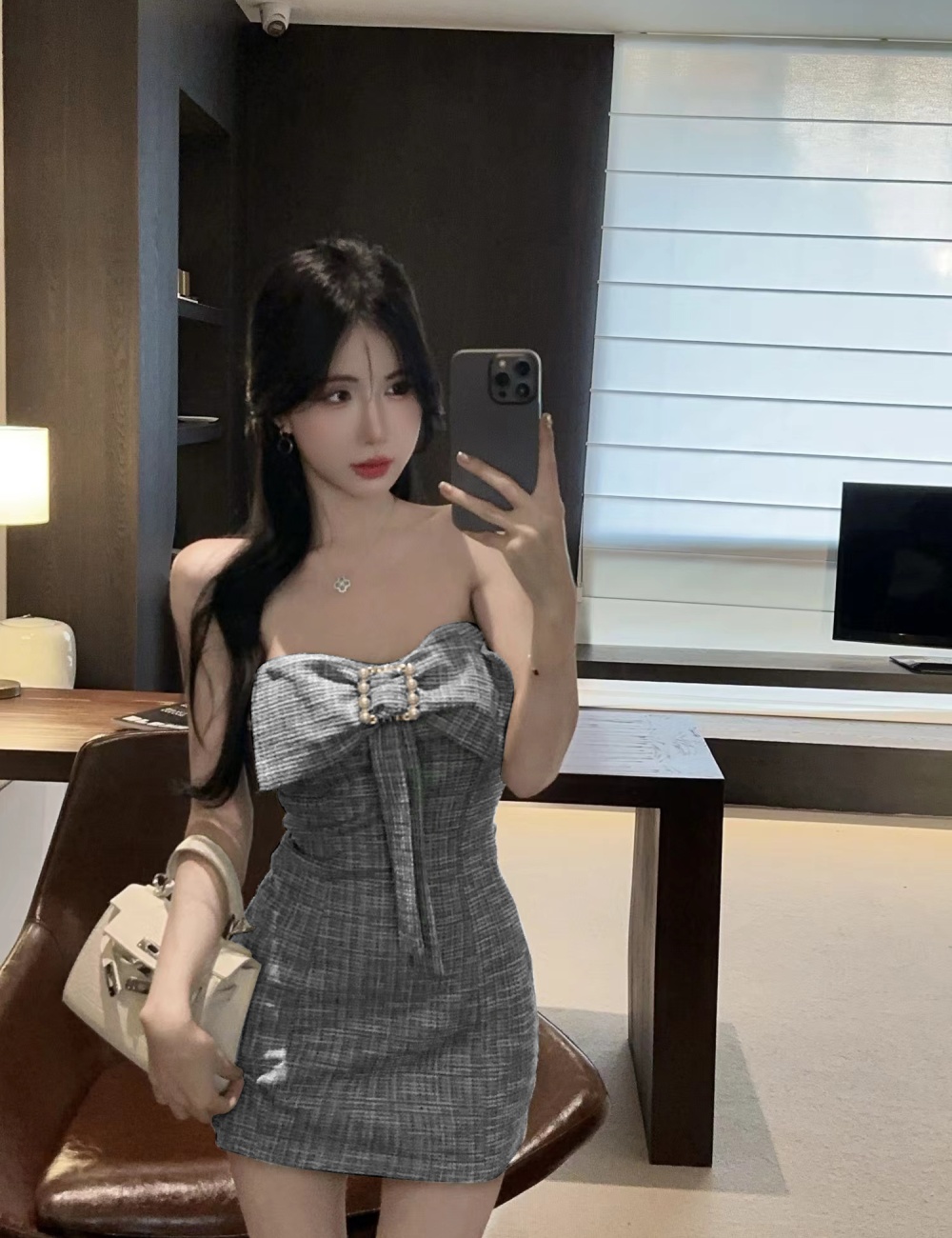 Spicegirl sexy temperament bow pearl dress