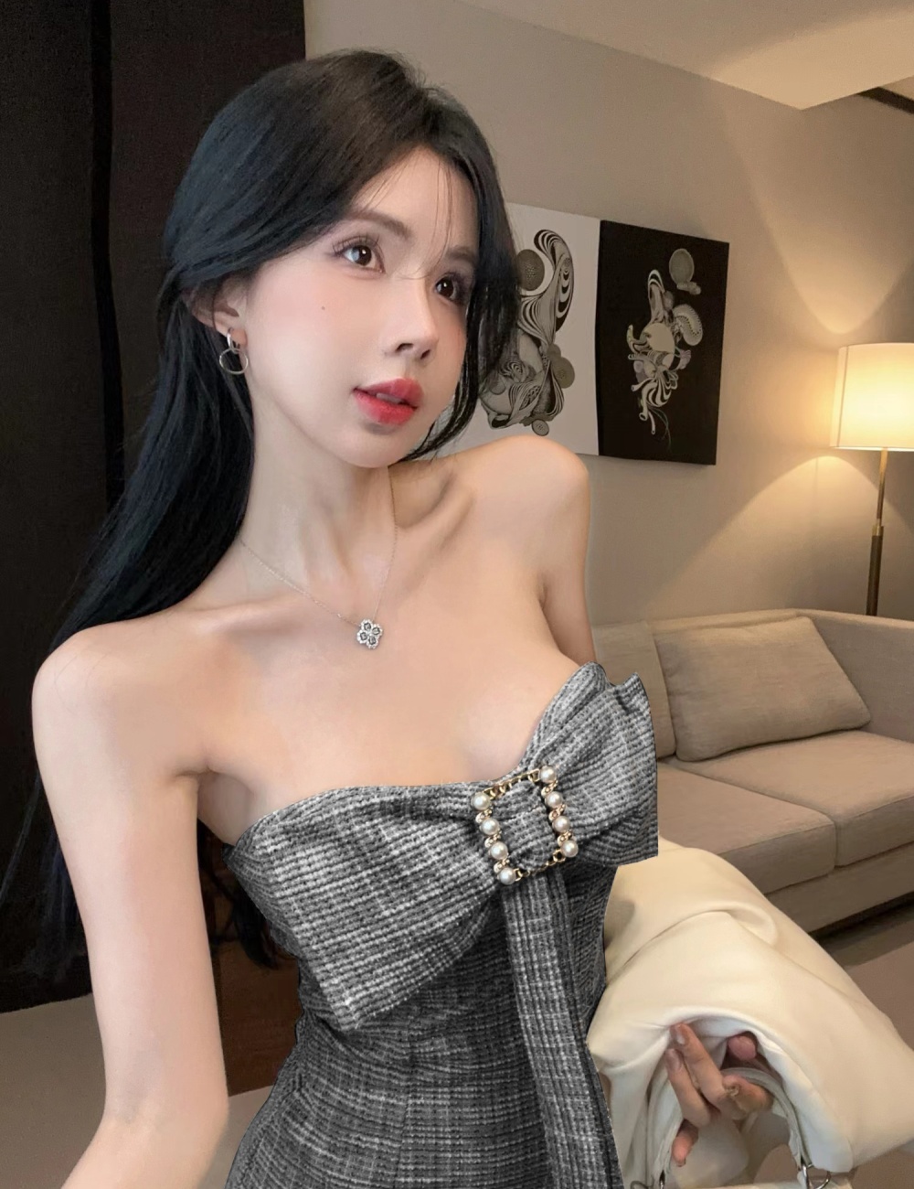 Spicegirl sexy temperament bow pearl dress