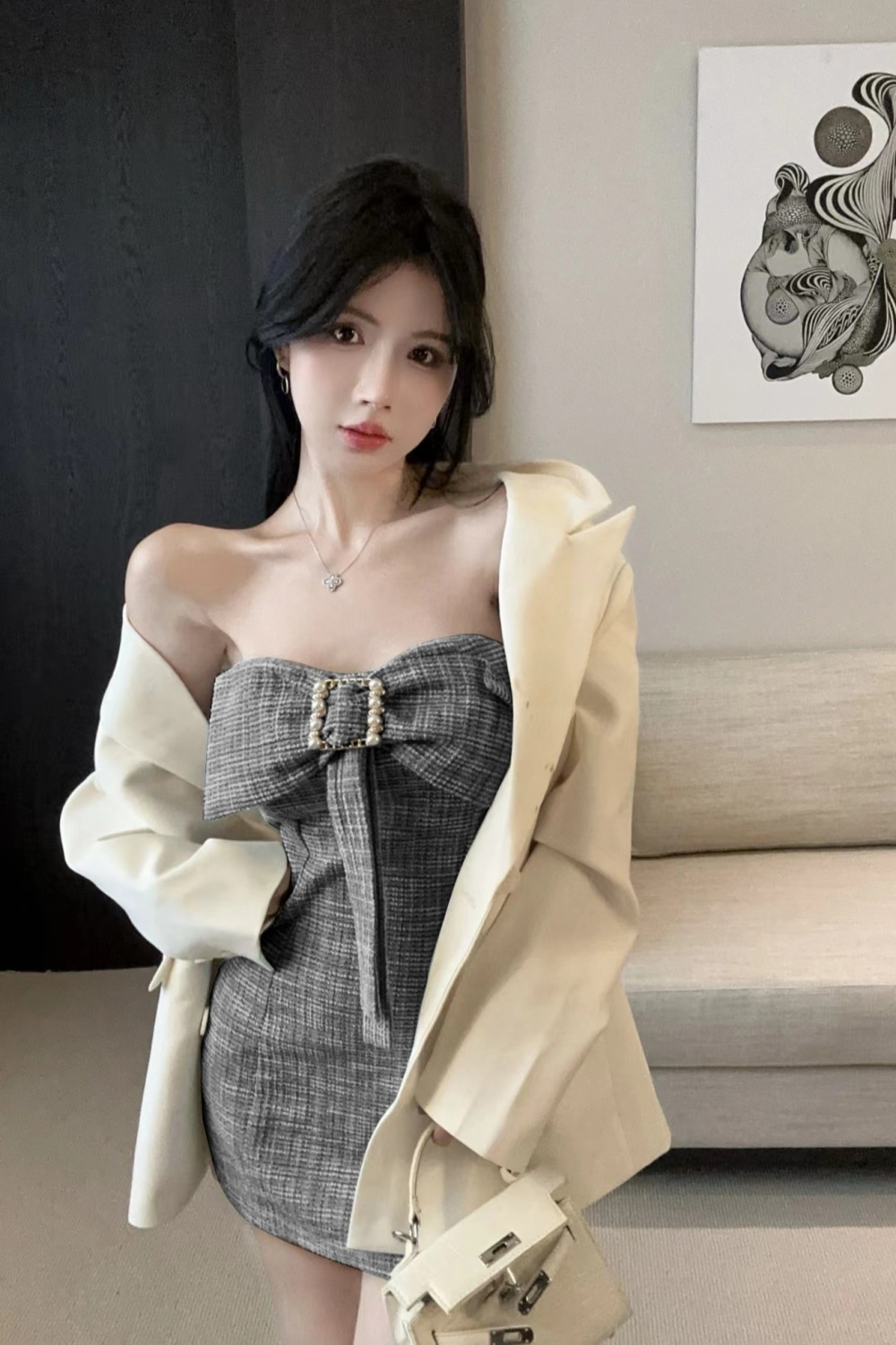 Spicegirl sexy temperament bow pearl dress