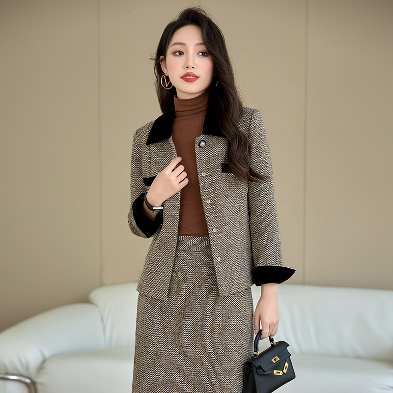 Slim temperament coat autumn skirt 2pcs set for women