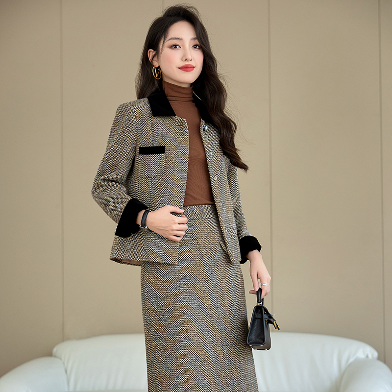 Slim temperament coat autumn skirt 2pcs set for women
