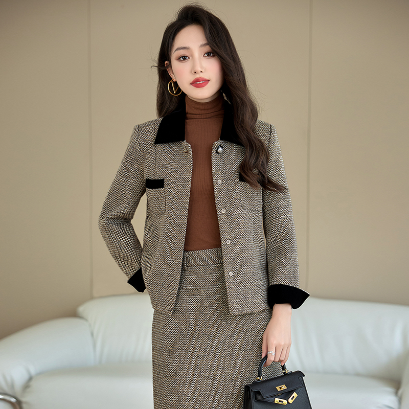 Slim temperament coat autumn skirt 2pcs set for women