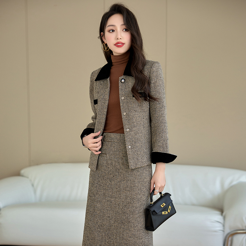 Slim temperament coat autumn skirt 2pcs set for women