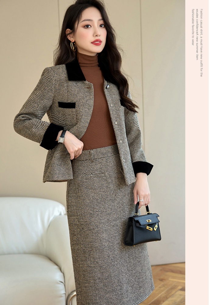 Slim temperament coat autumn skirt 2pcs set for women
