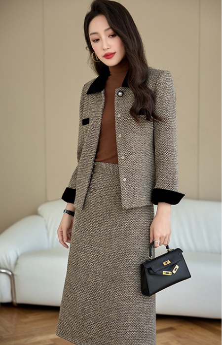 Slim temperament coat autumn skirt 2pcs set for women