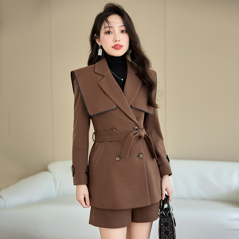 Autumn slim coat profession shorts 2pcs set for women