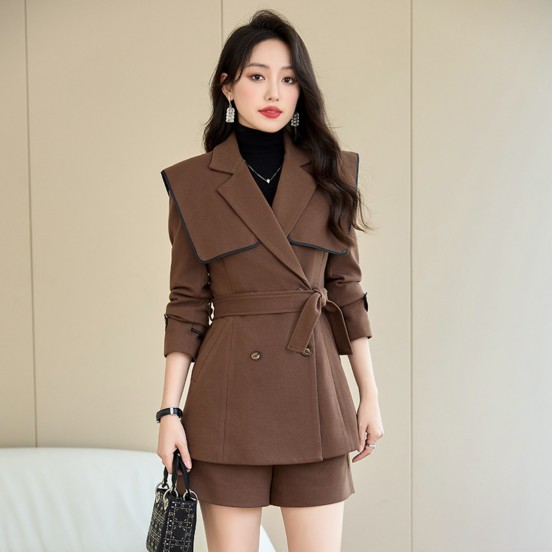 Autumn slim coat profession shorts 2pcs set for women