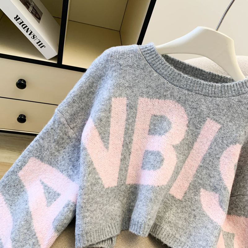 Loose short sweater Casual letters tops for women