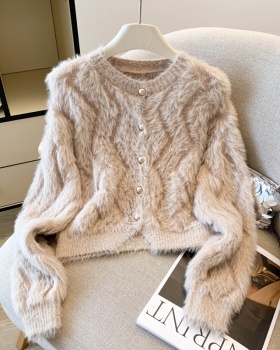Knitted tender tops imitation of mink hair cardigan for women