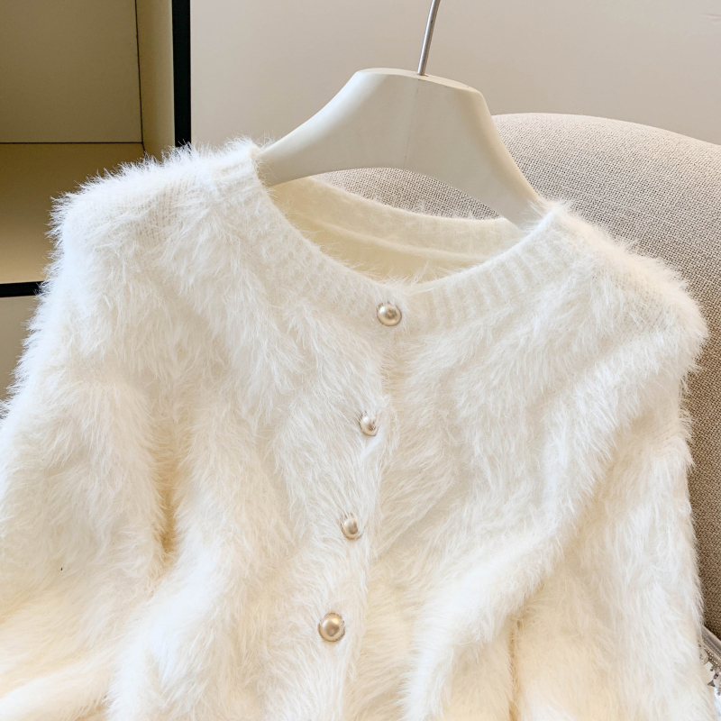 Knitted tender tops imitation of mink hair cardigan for women