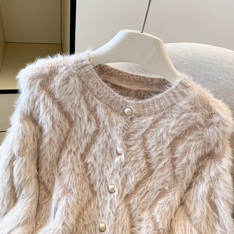 Knitted tender tops imitation of mink hair cardigan for women