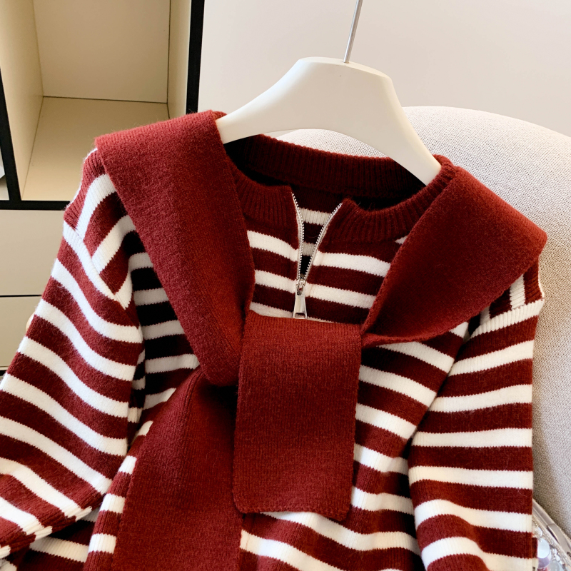 Show young collocation hooded sweater stripe shawl