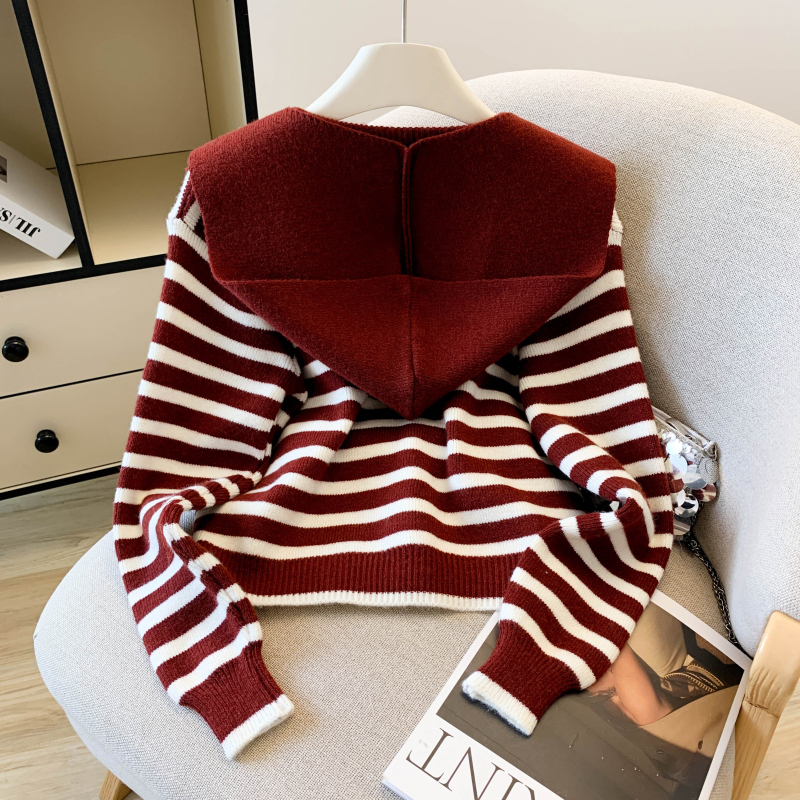 Show young collocation hooded sweater stripe shawl