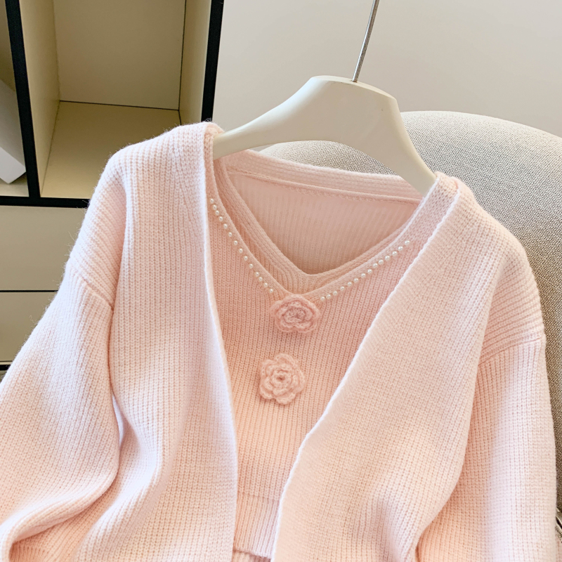 All-match cardigan Korean style sweater a set for women