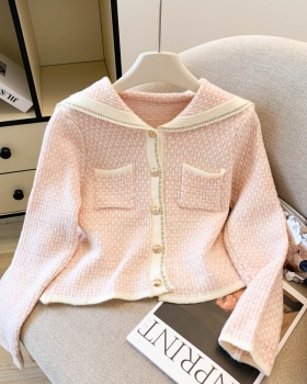 Sweet navy collar cardigan temperament chanelstyle coat