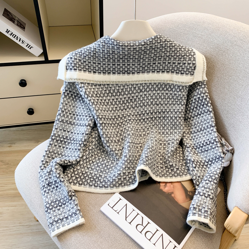 Sweet navy collar cardigan temperament chanelstyle coat