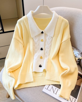 Pseudo-two tender tops splice sweater for women
