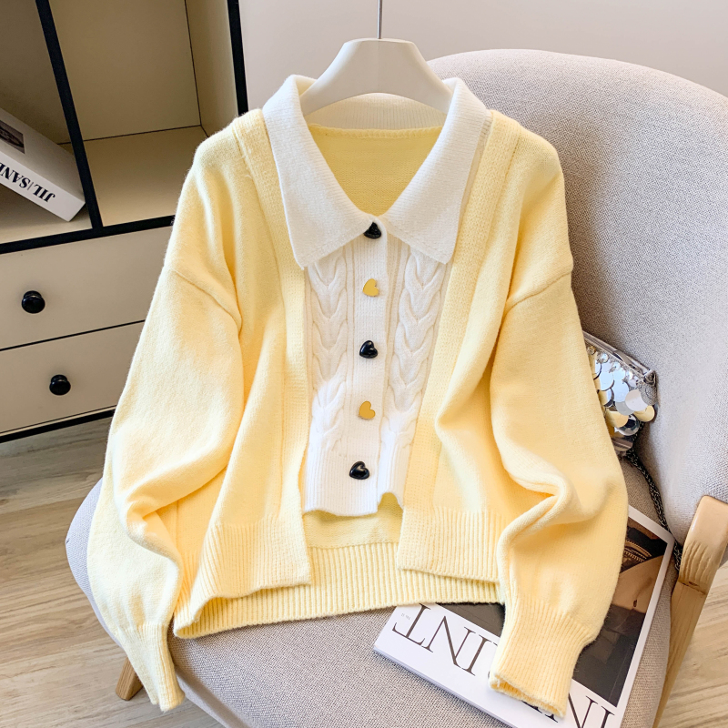 Pseudo-two tender tops splice sweater for women