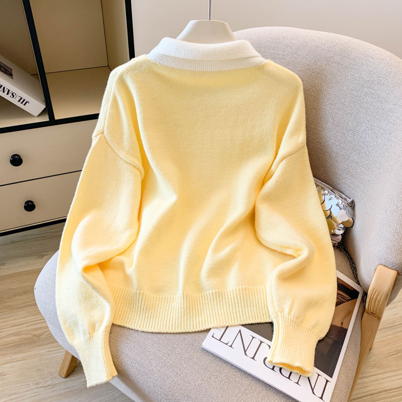 Pseudo-two tender tops splice sweater for women