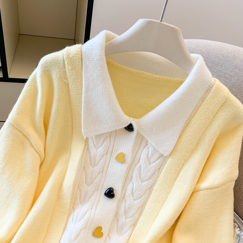Pseudo-two tender tops splice sweater for women