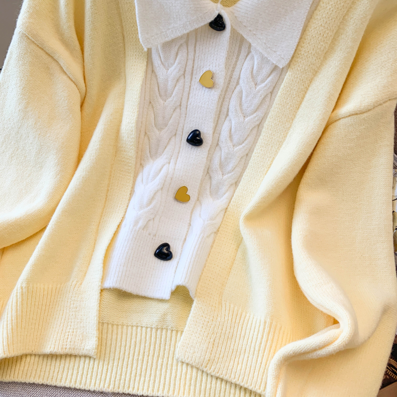 Pseudo-two tender tops splice sweater for women