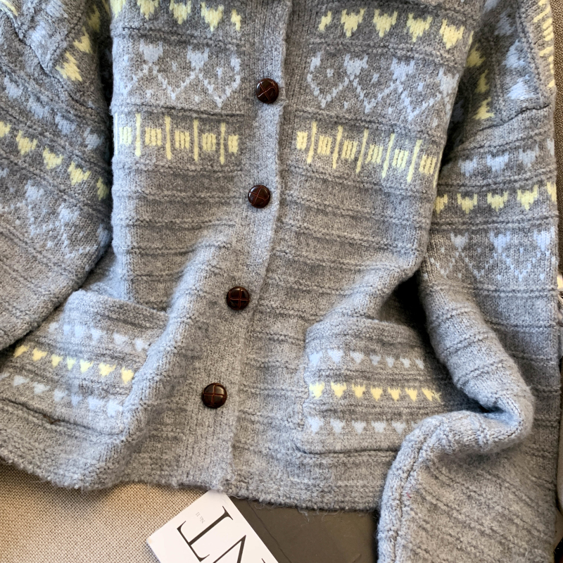Pocket decoration cardigan winter sweater for women