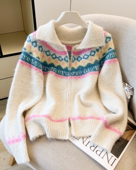 Embroidered christmas sweater lapel coat for women