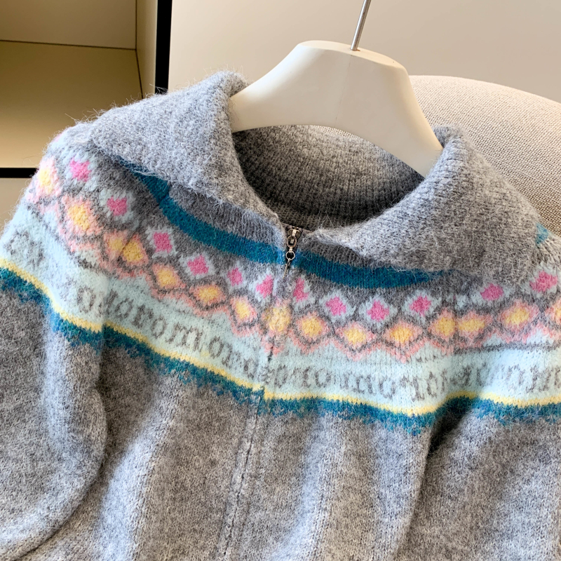 Embroidered christmas sweater lapel coat for women