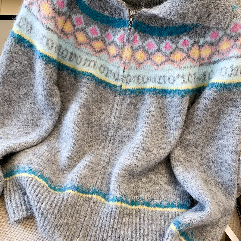 Embroidered christmas sweater lapel coat for women