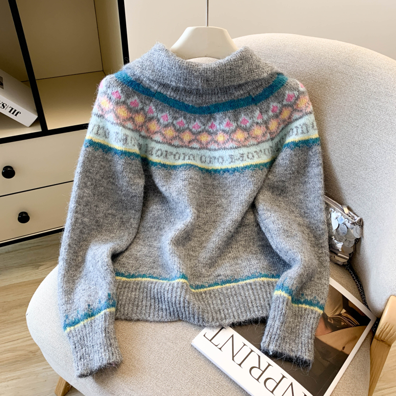 Embroidered christmas sweater lapel coat for women