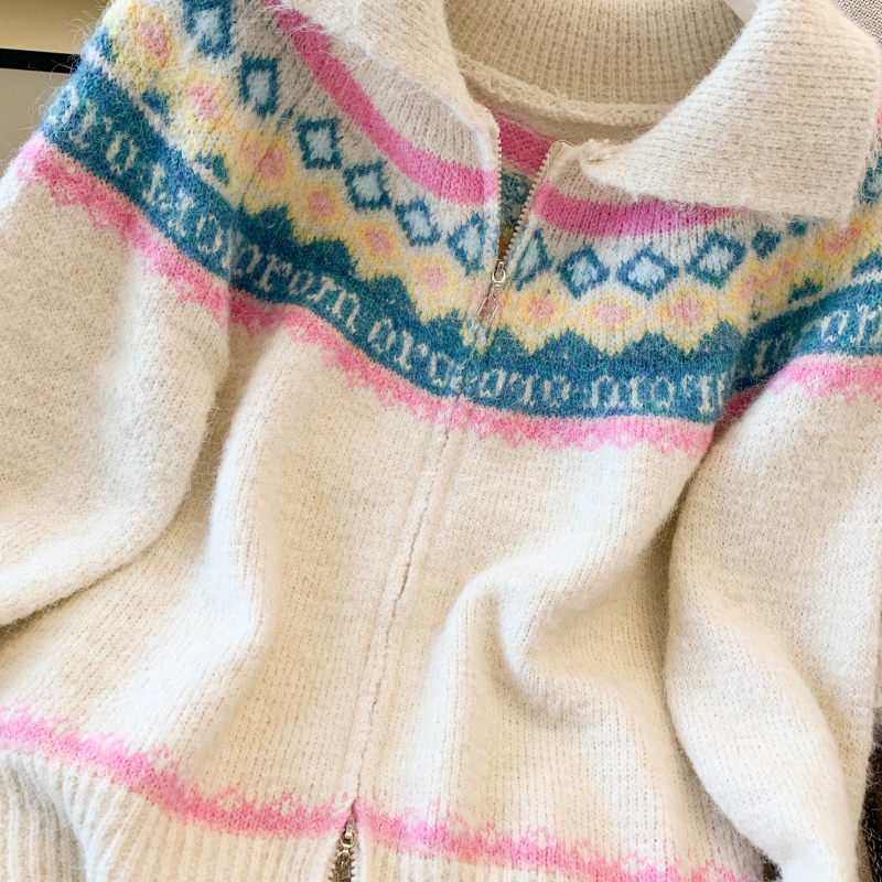 Embroidered christmas sweater lapel coat for women