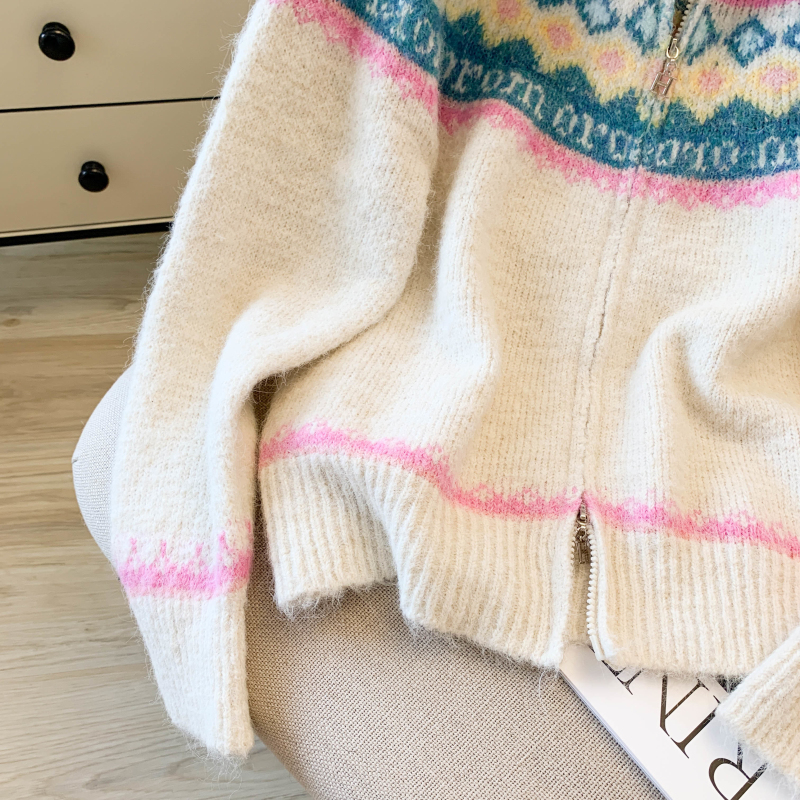 Embroidered christmas sweater lapel coat for women