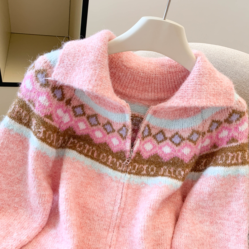 Embroidered christmas sweater lapel coat for women