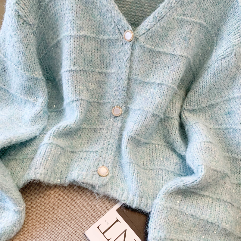 Knitted V-neck niche coat Western style thick tops