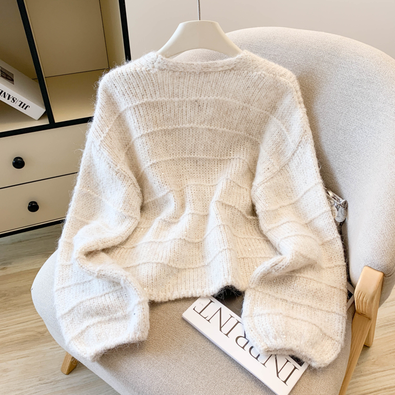 Knitted V-neck niche coat Western style thick tops
