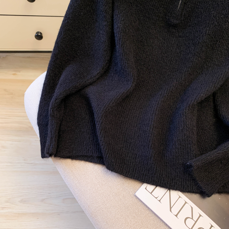 Loose lazy split half zip thick sweater for women