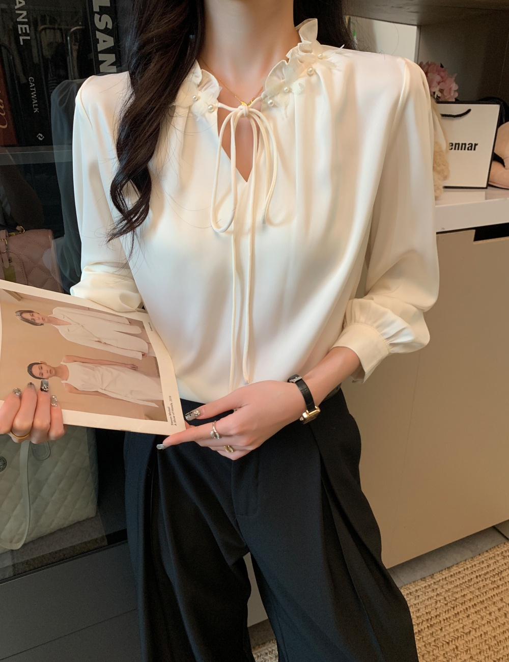 Wood ear tops temperament shirt for women