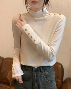 Pure bottoming shirt half high collar T-shirt for women
