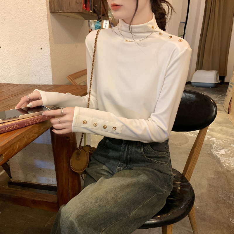 Pure bottoming shirt half high collar T-shirt for women