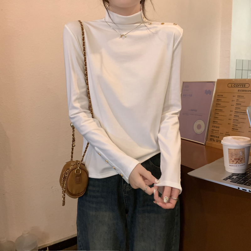 Pure bottoming shirt half high collar T-shirt for women