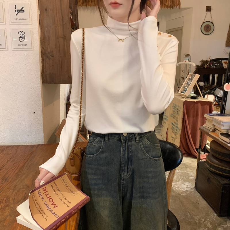 Pure bottoming shirt half high collar T-shirt for women