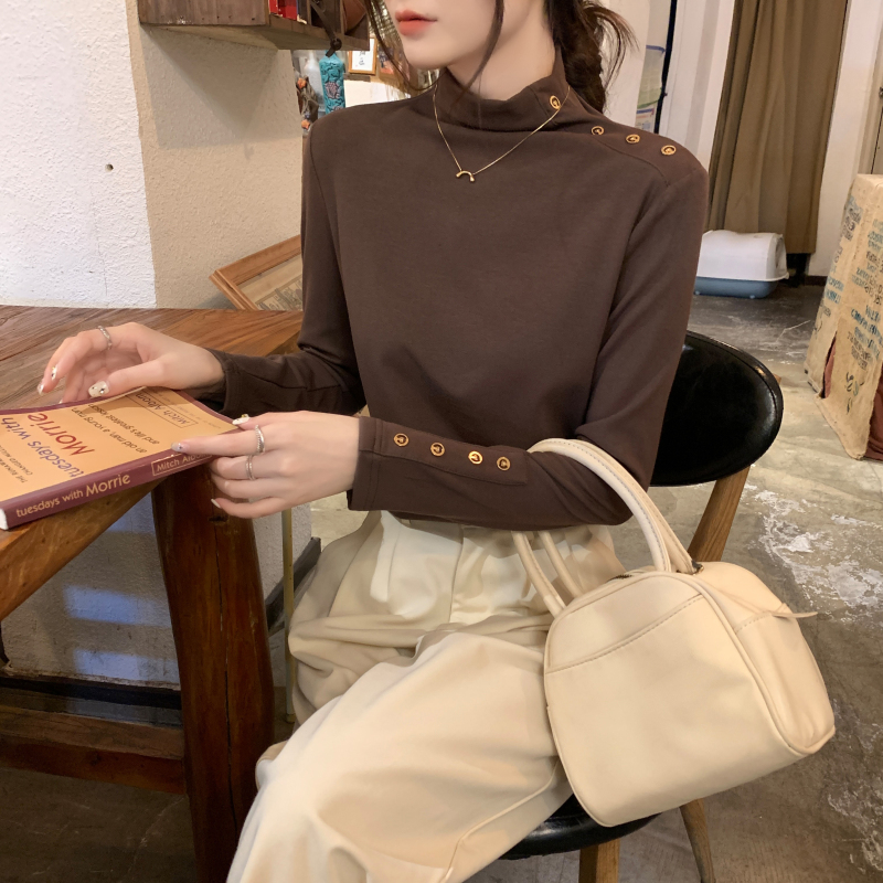 Pure bottoming shirt half high collar T-shirt for women