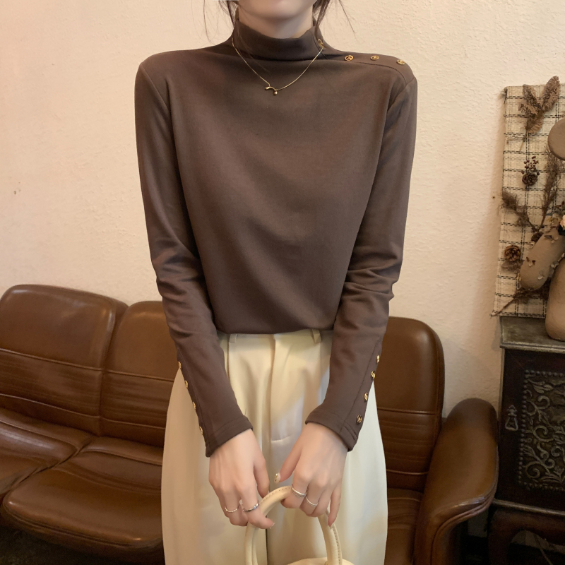 Pure bottoming shirt half high collar T-shirt for women
