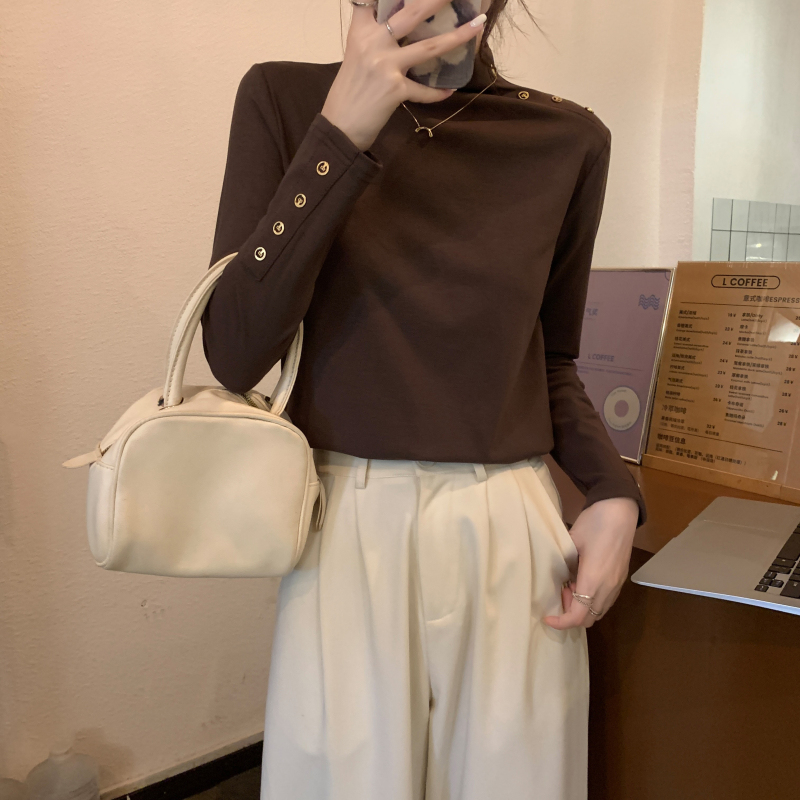 Pure bottoming shirt half high collar T-shirt for women