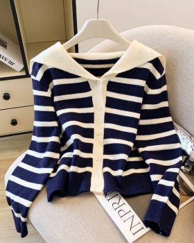 Stripe all-match sweater Korean style cardigan