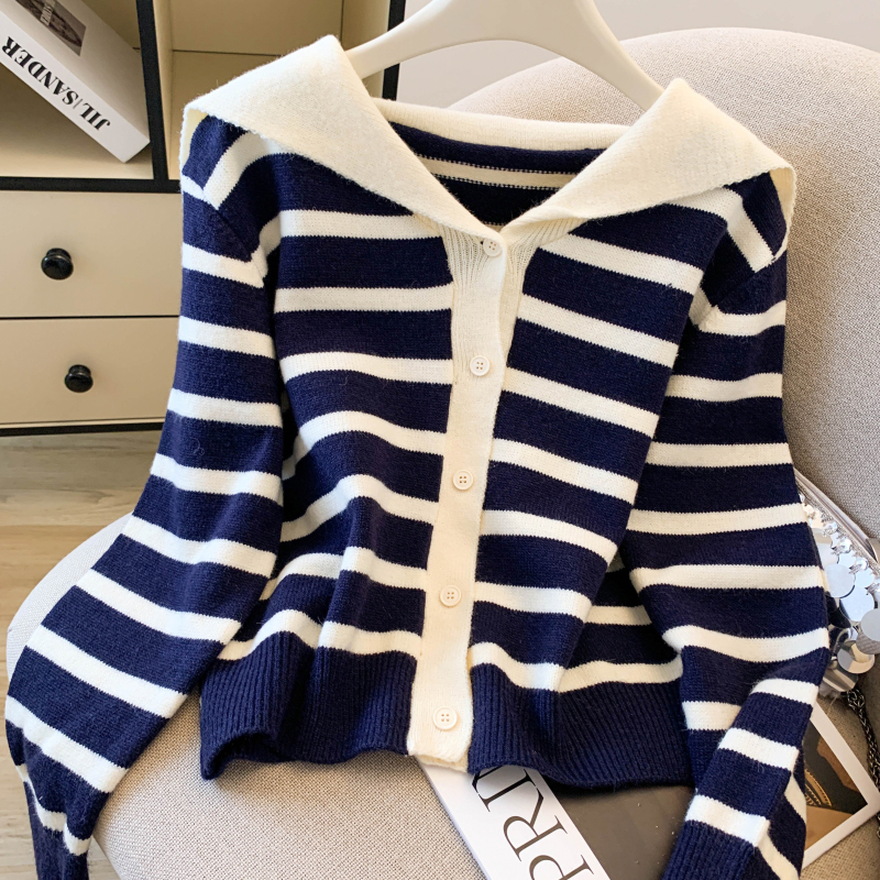 Stripe all-match sweater Korean style cardigan