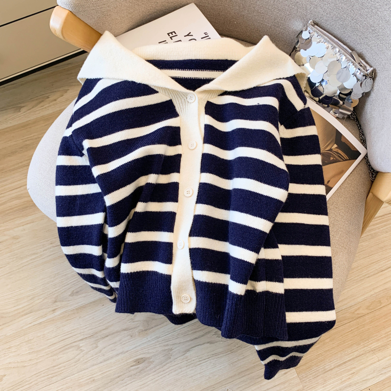 Stripe all-match sweater Korean style cardigan