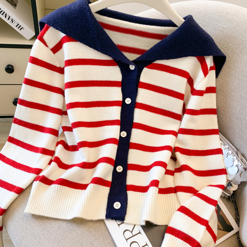 Stripe all-match sweater Korean style cardigan