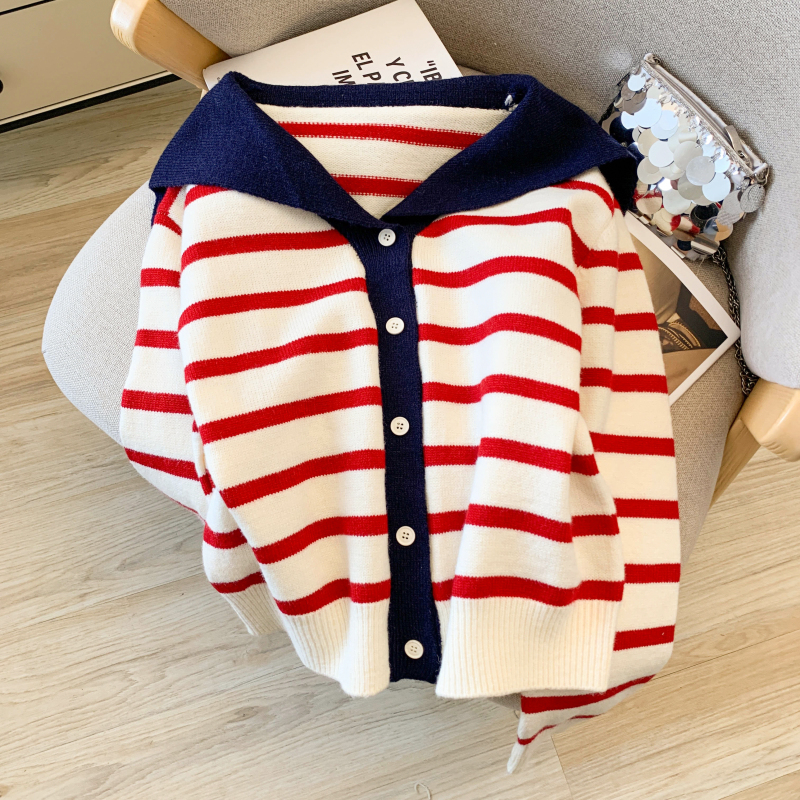 Stripe all-match sweater Korean style cardigan